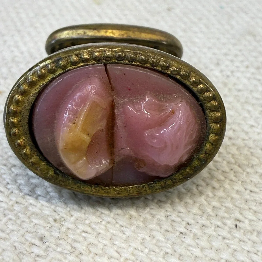 Antique Mens‎ Jewelry Lot Foil Glass & Pink Cameo Cuff Links Tie Clip